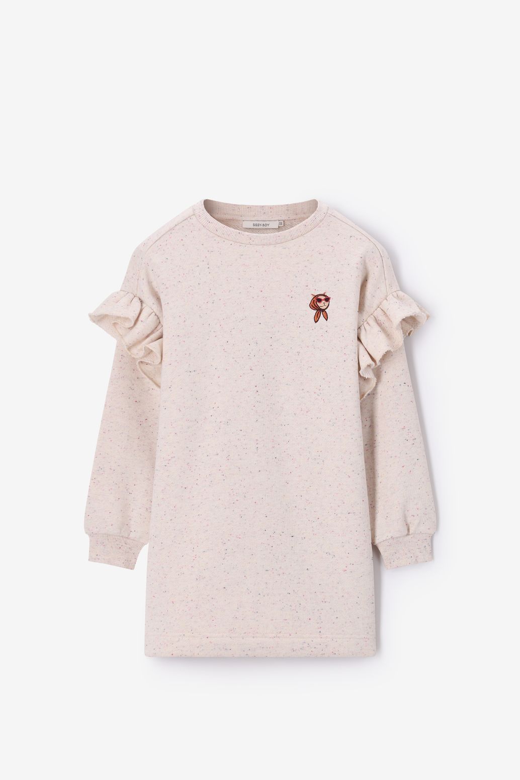 Beige oversized sweatjurk met ruffles