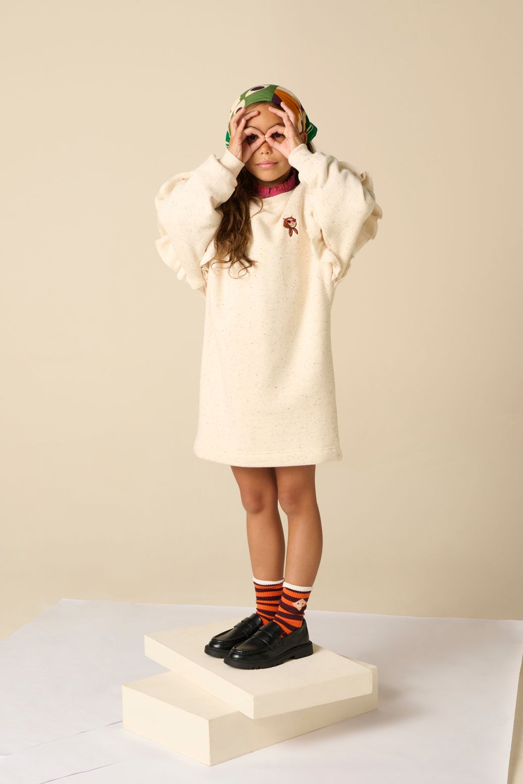 Robe sweat avec volants - beige