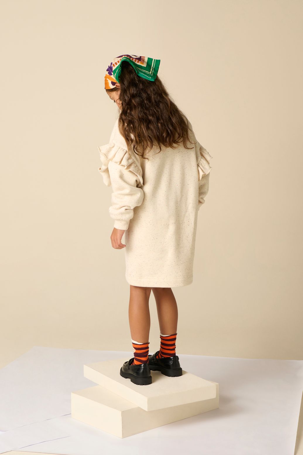 Robe sweat avec volants - beige