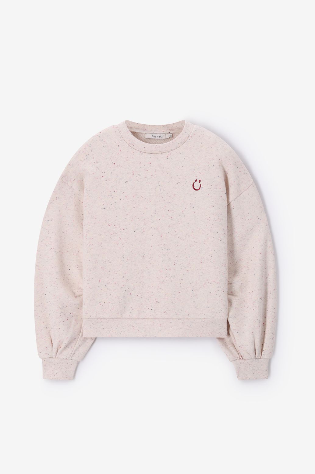 Beige melange sweater met smiley