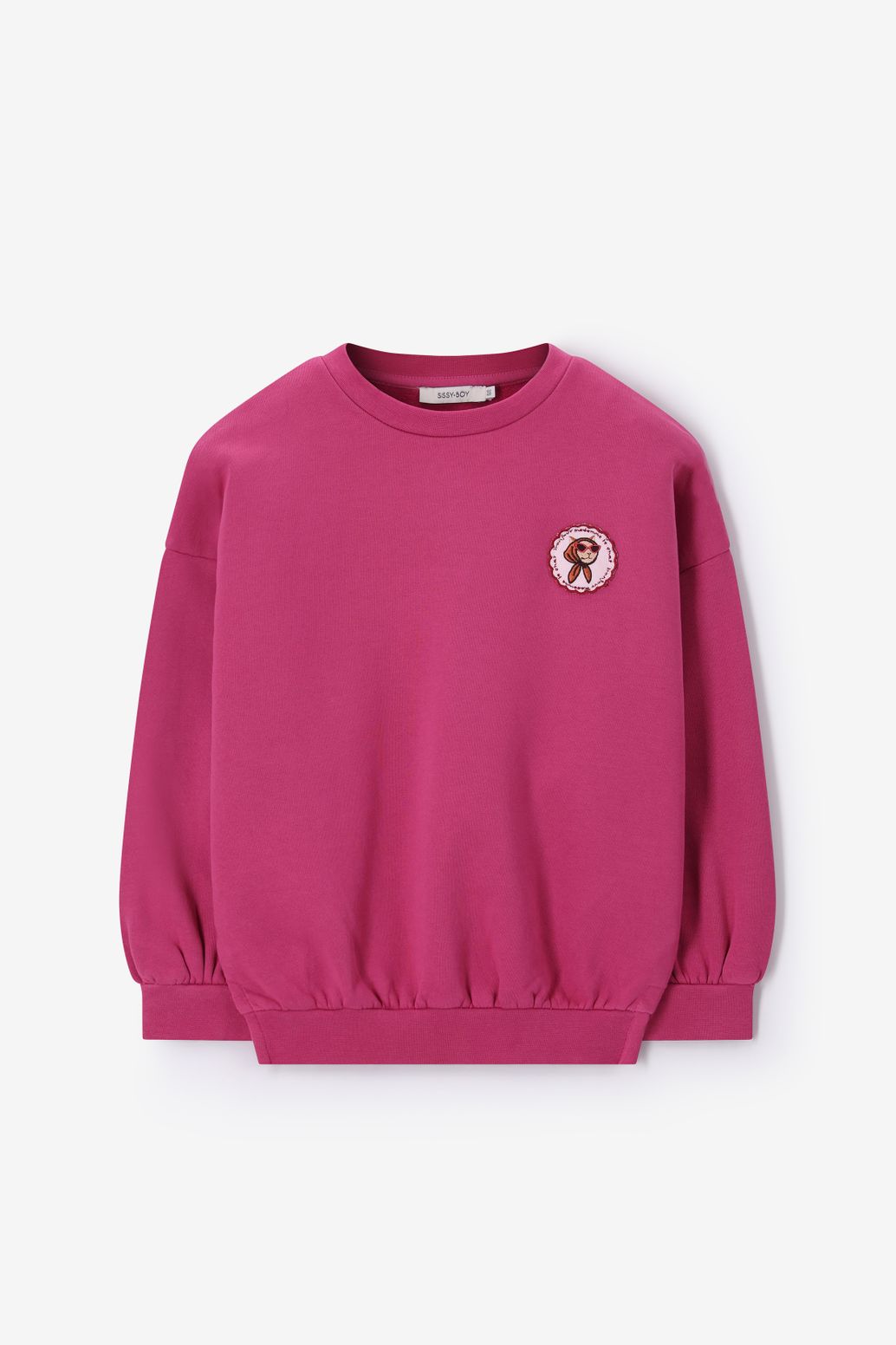 Donkerroze sweater met patch