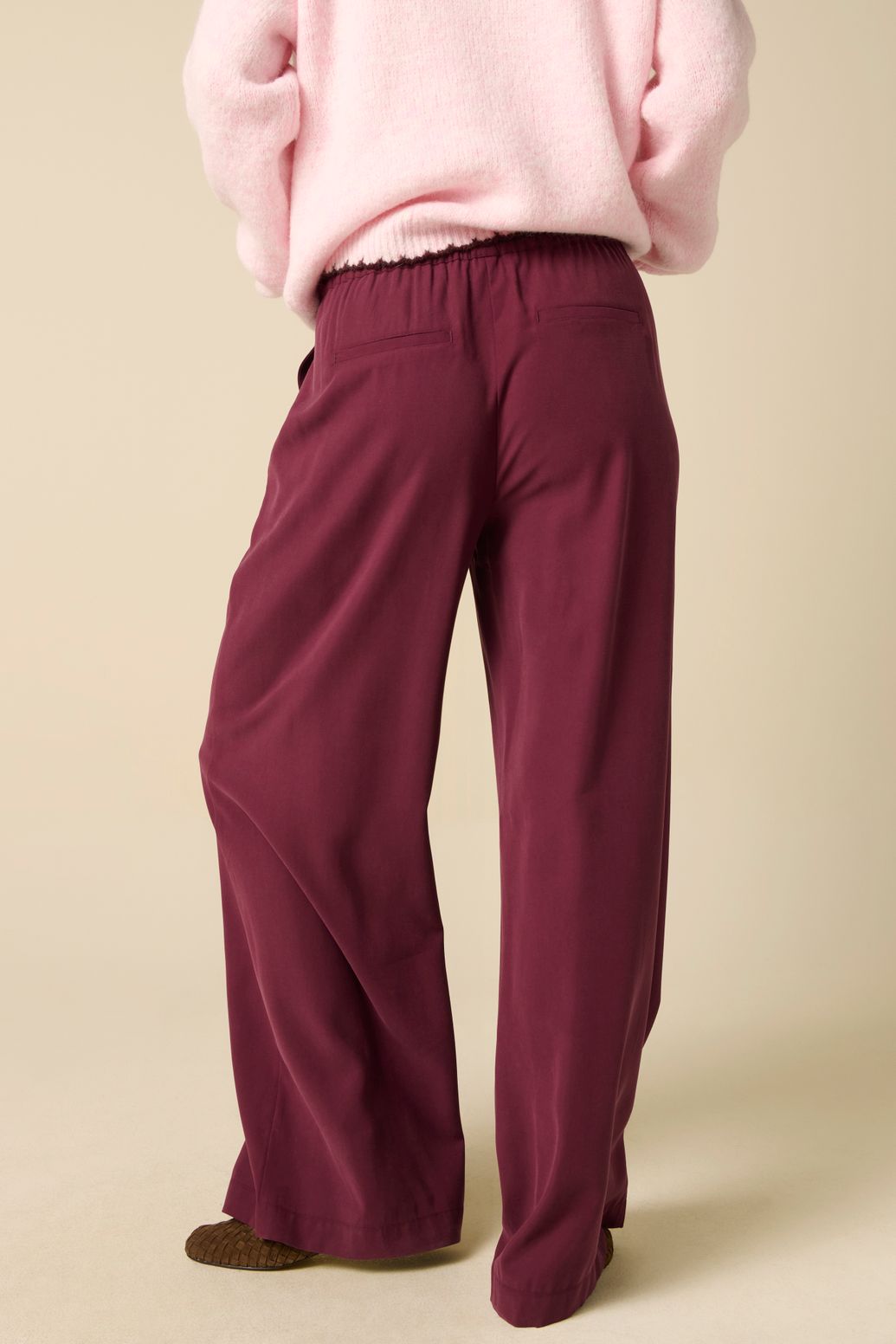 Pantalon taille haute jambes larges - rouge foncé