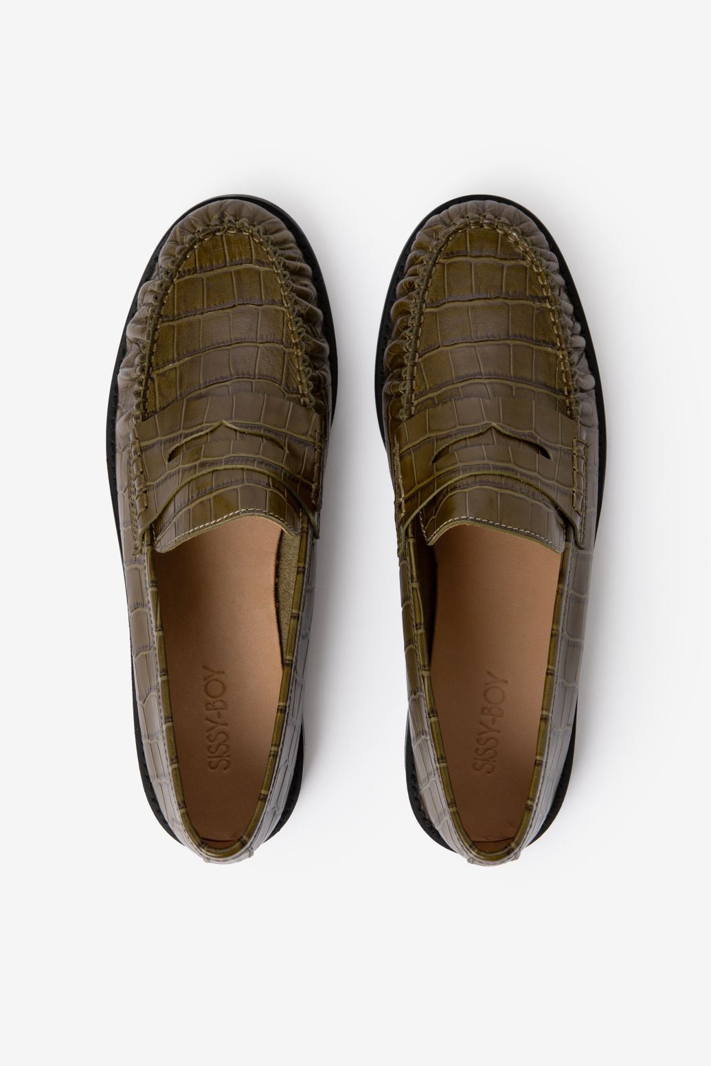 Mocassins en cuir avec motif croco - vert