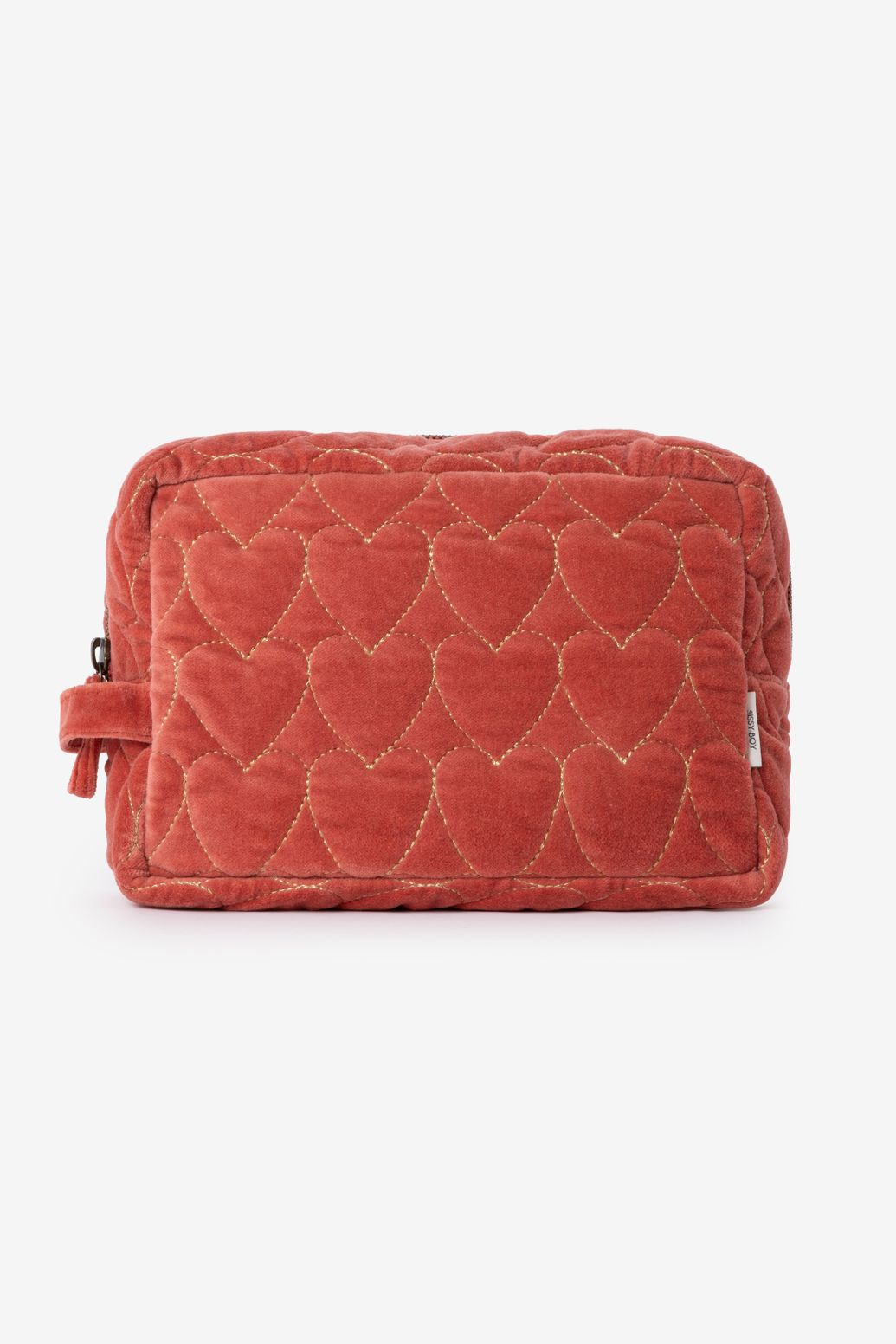 Donkerroze velvet quilted make-up tas met hartjes