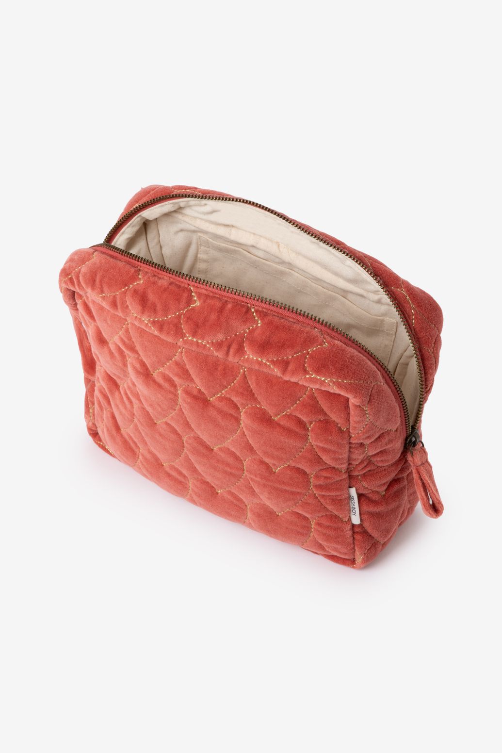 Donkerroze velvet quilted make-up tas met hartjes