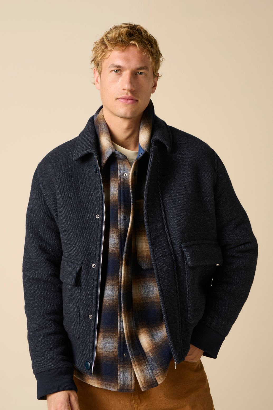 Twill-Jacke aus Wolle - dunkelblau