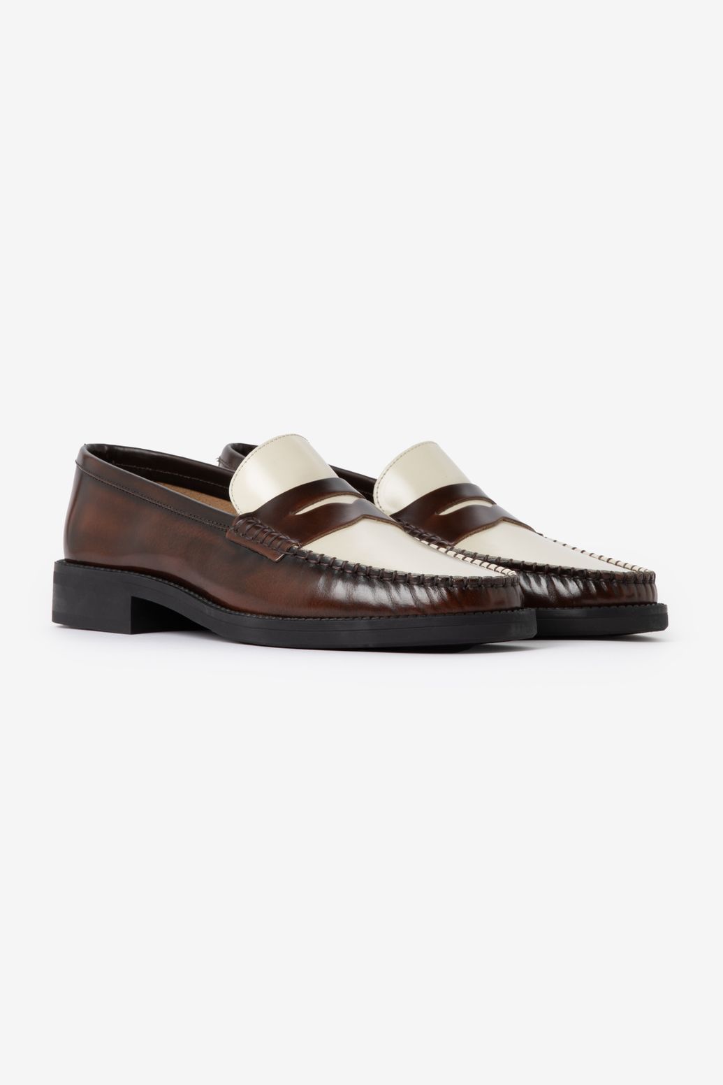 Bruine leren two tone loafers