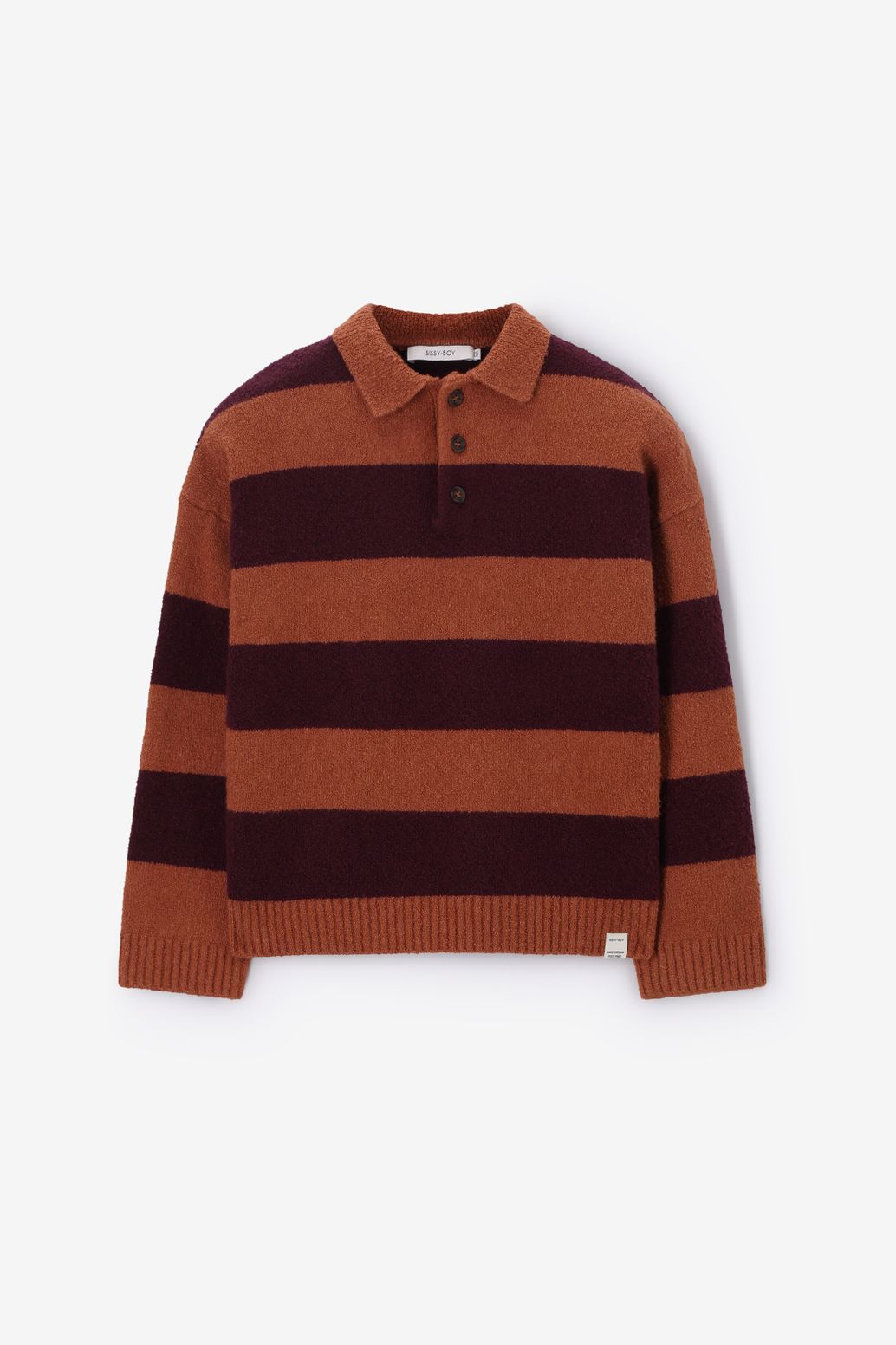 Bruine gebreide polo sweater met strepen