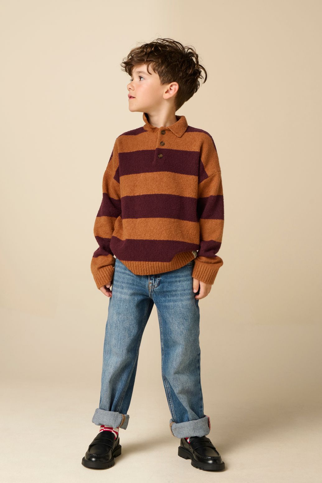 Gestreiftes Langarm-Polo - braun