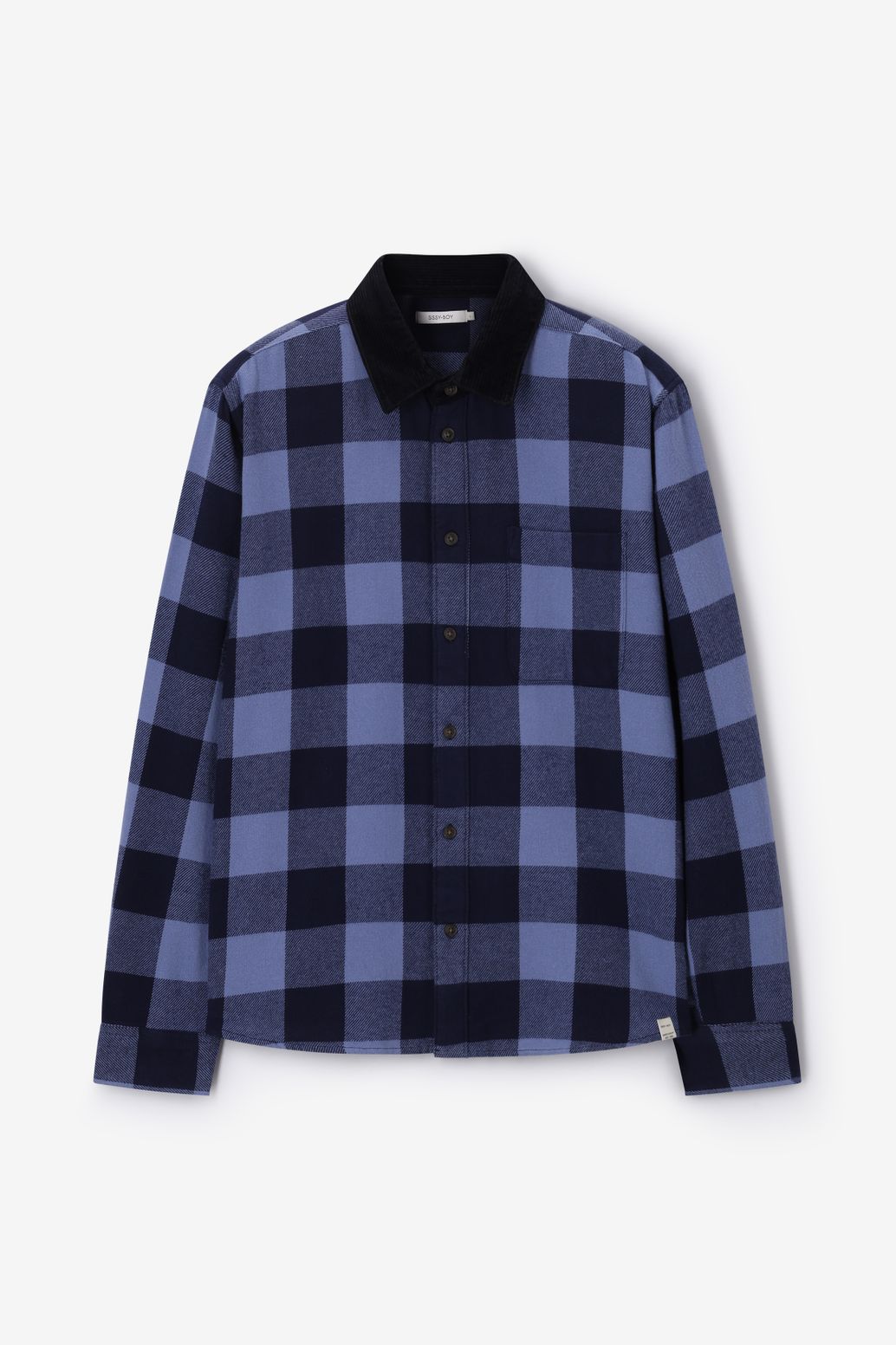 Chemise à carreaux avec col en velours côtelé - bleu