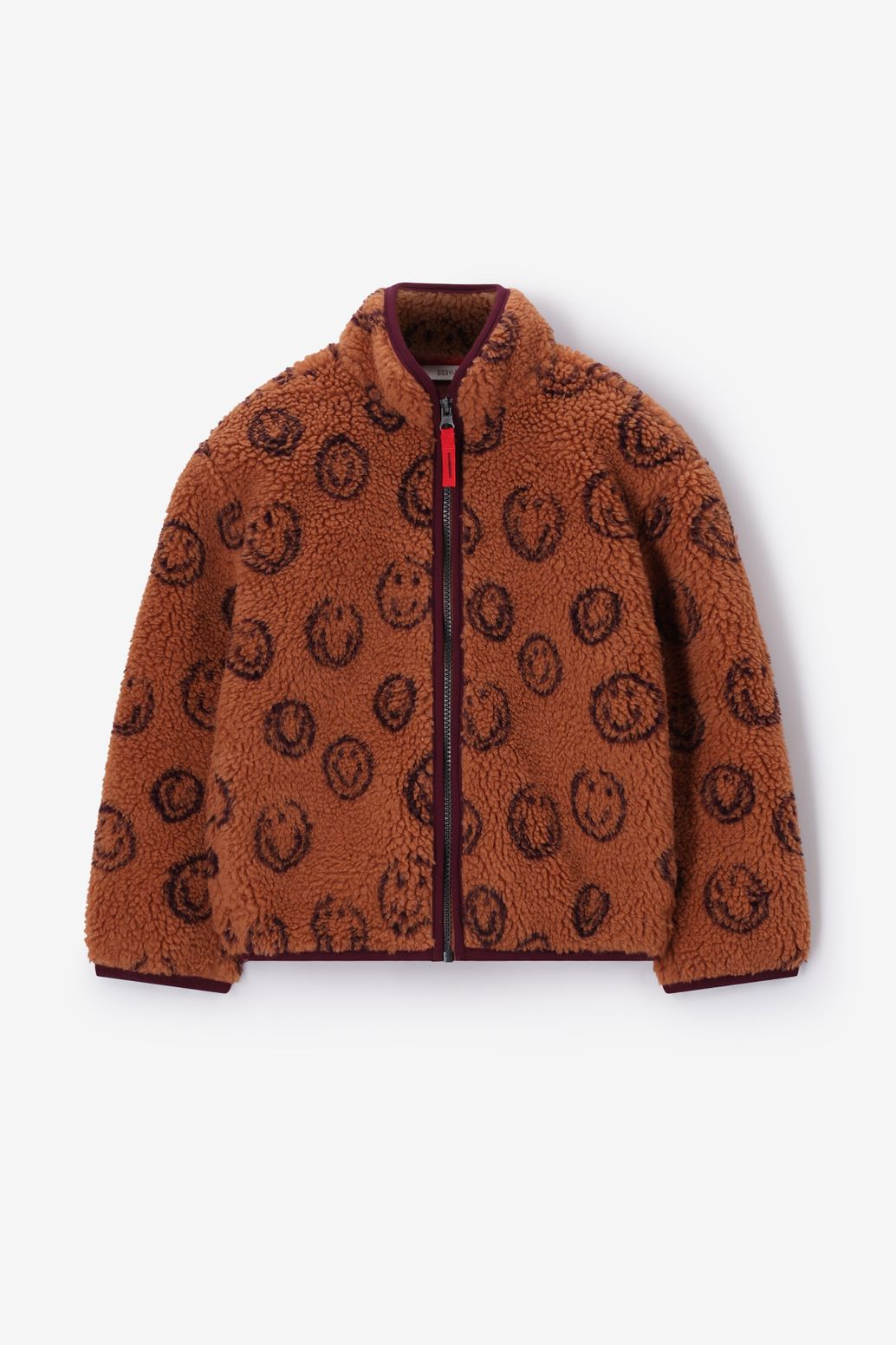 Bruine teddy jas met smileys