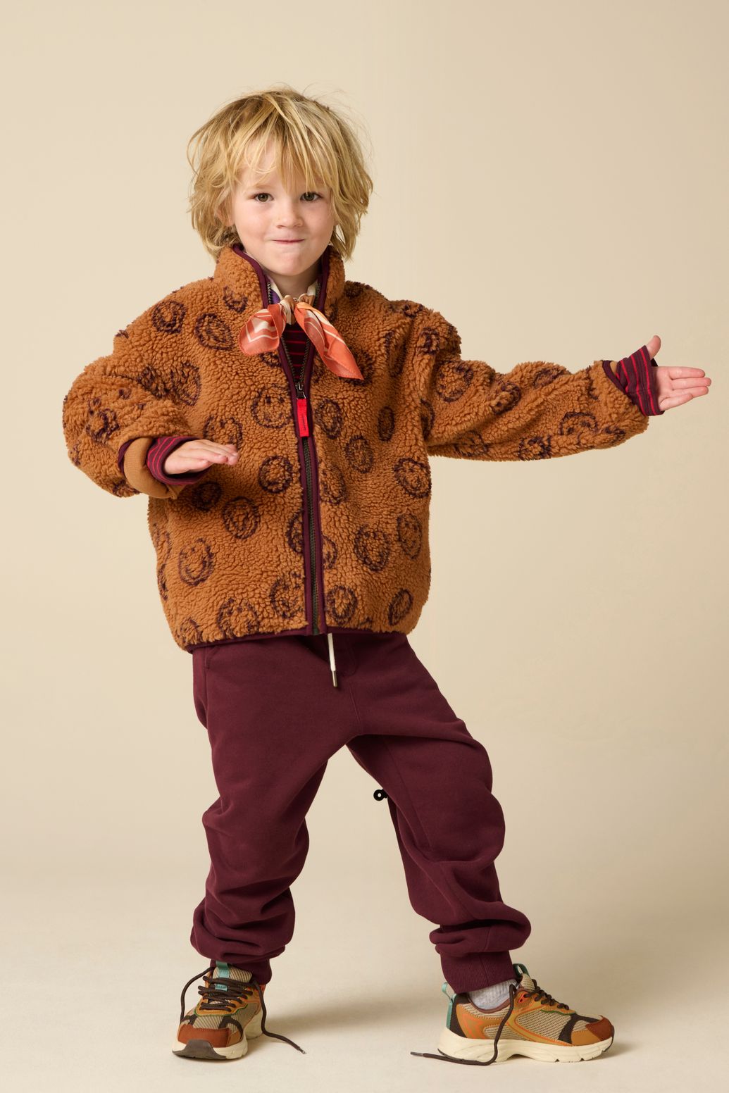 Teddy-Jacke mit Smileymuster - braun
