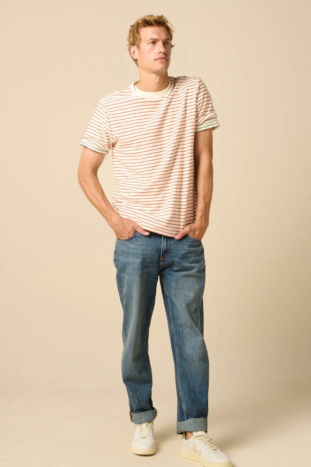 Gestreiftes T-Shirt - orange