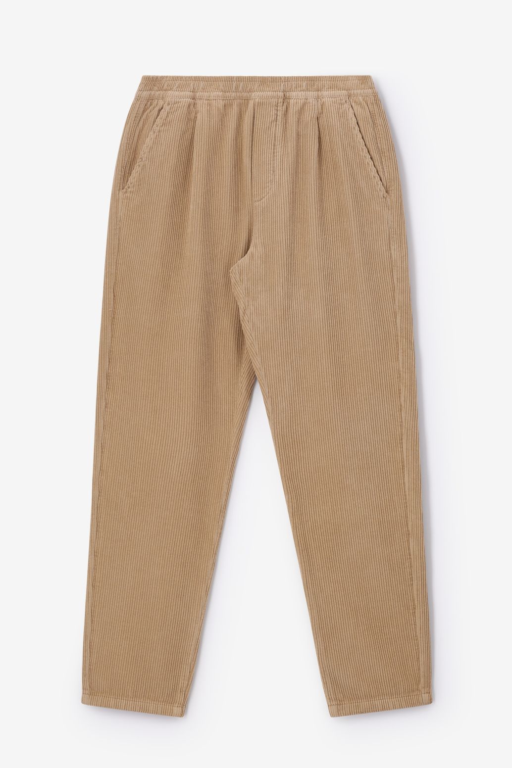 Pantalon en velours côtelé avec taille mi-haute - beige