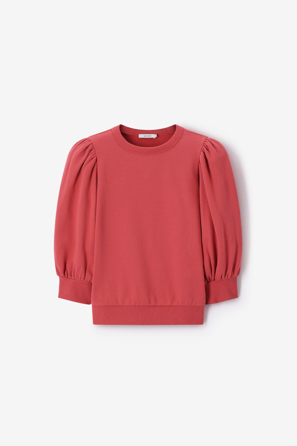 Rode sweater met pofmouwen