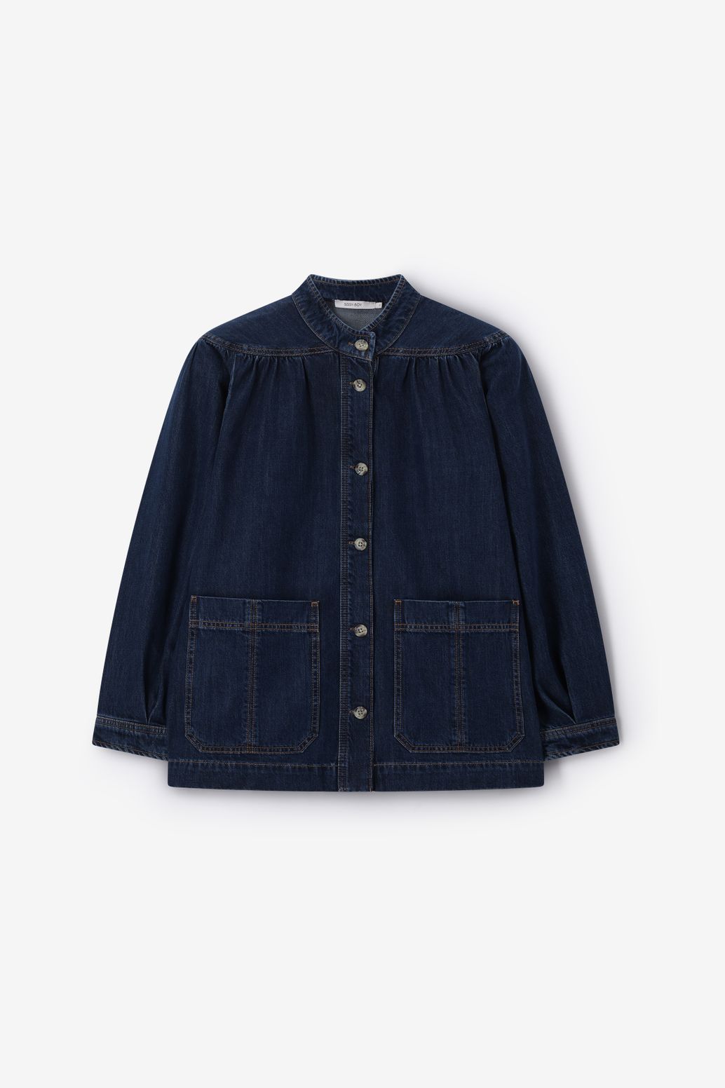 Donkerblauwe denim jack met patch zakken