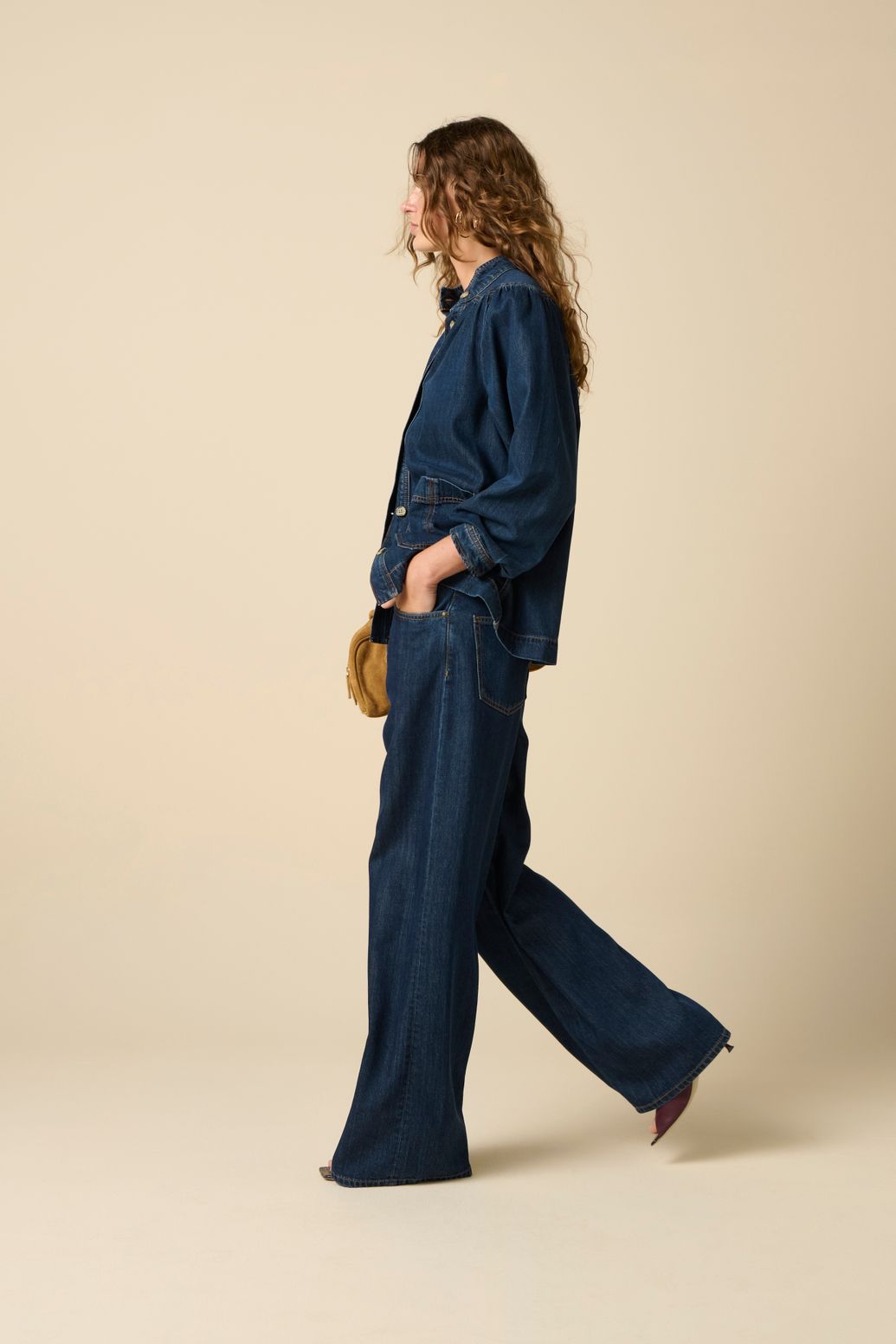 Donkerblauwe denim jack met patch zakken