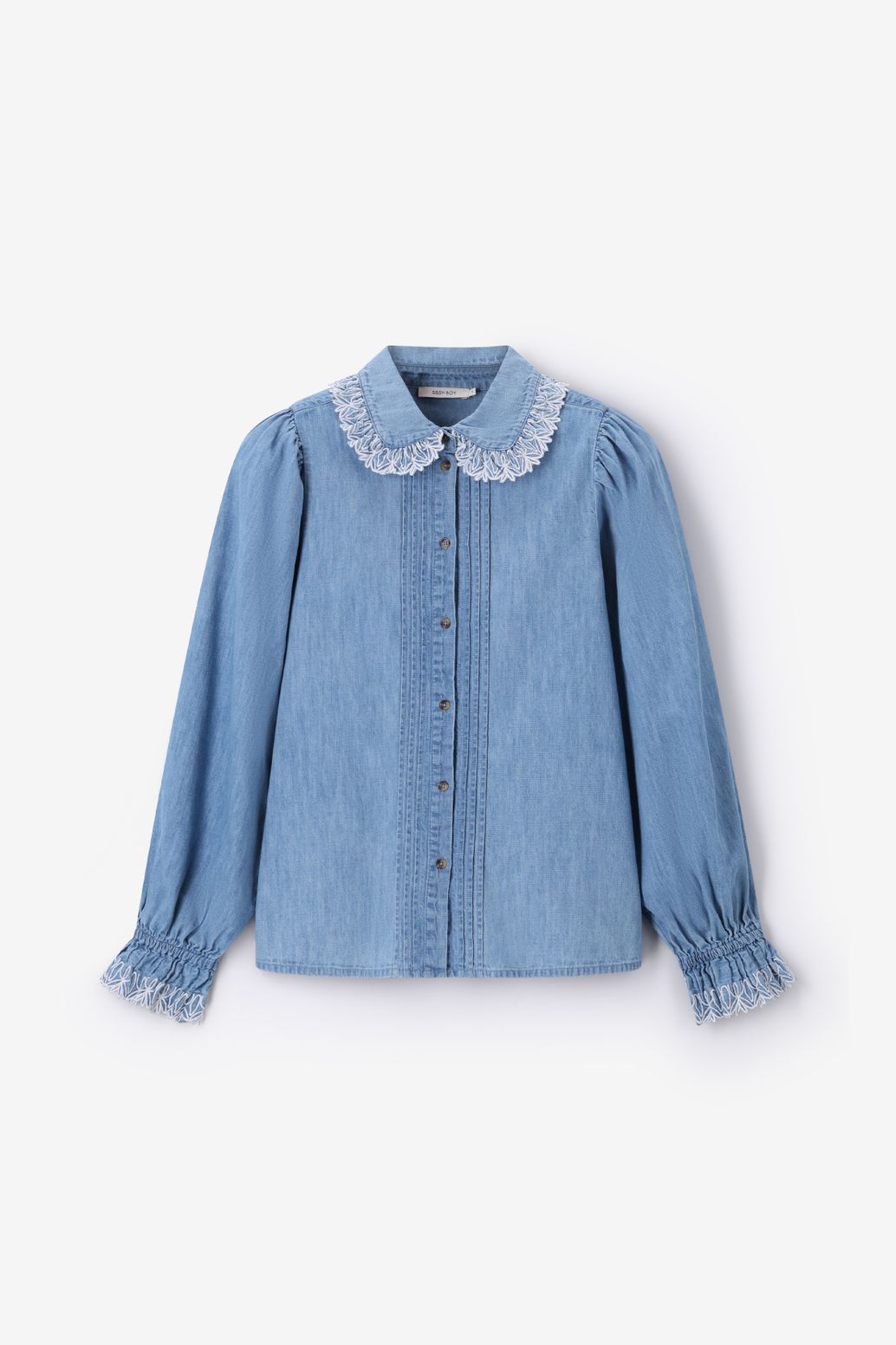 Blouse en jean avec broderies - bleu clair