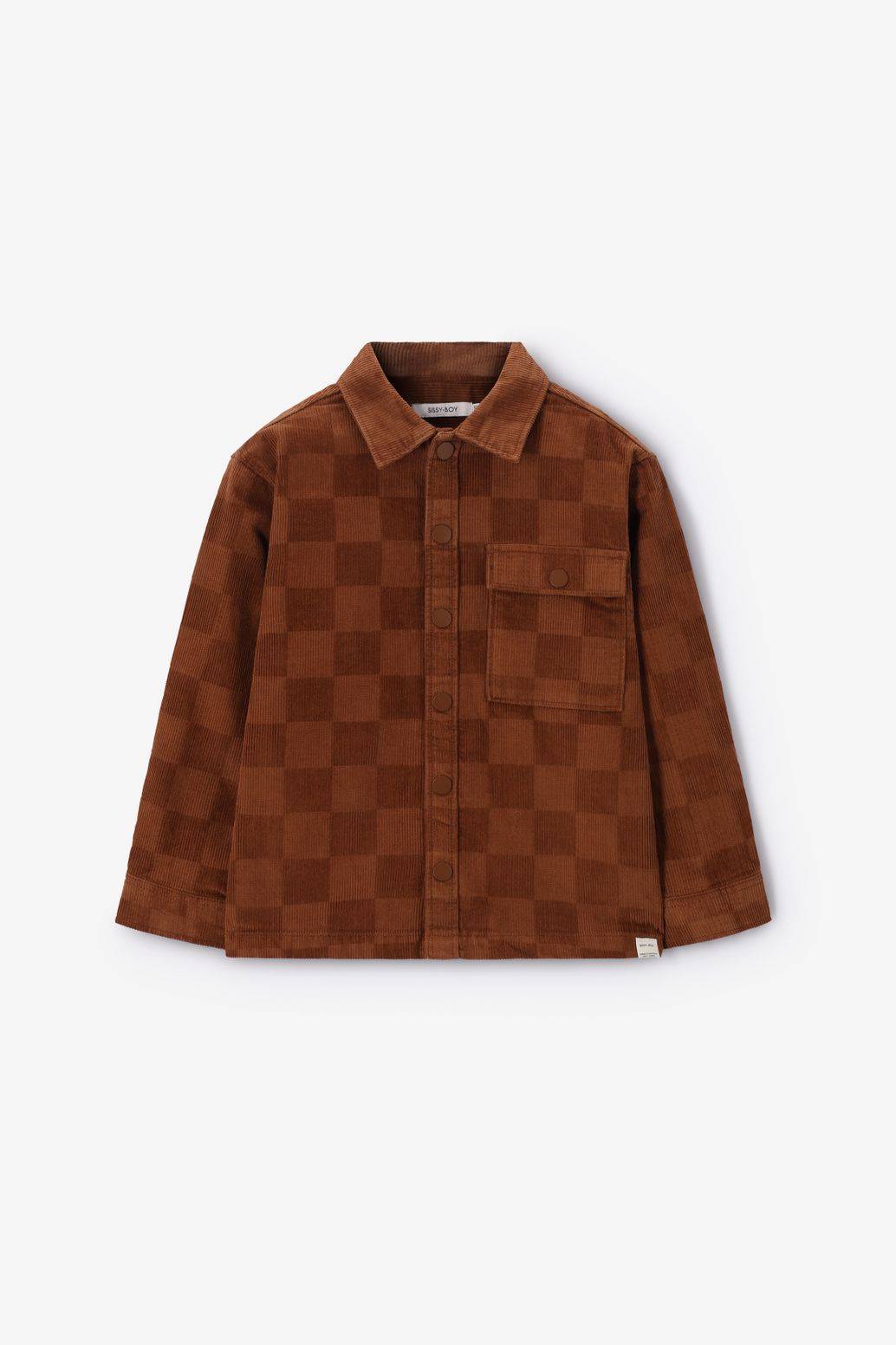 Bruin corduroy overhemd met blokkenpatroon