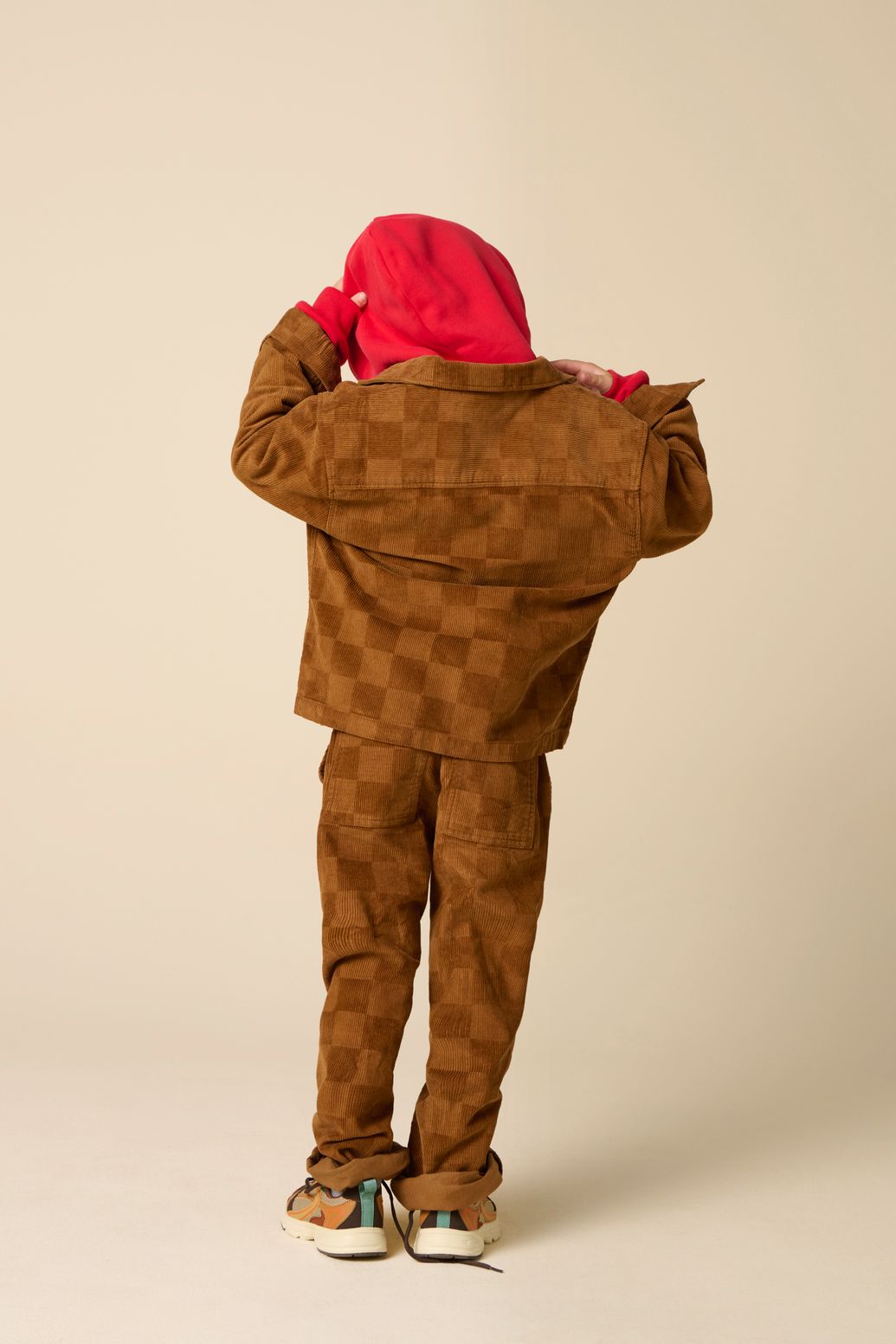 Chemise en velours côtelé avec motif à carreaux - marron