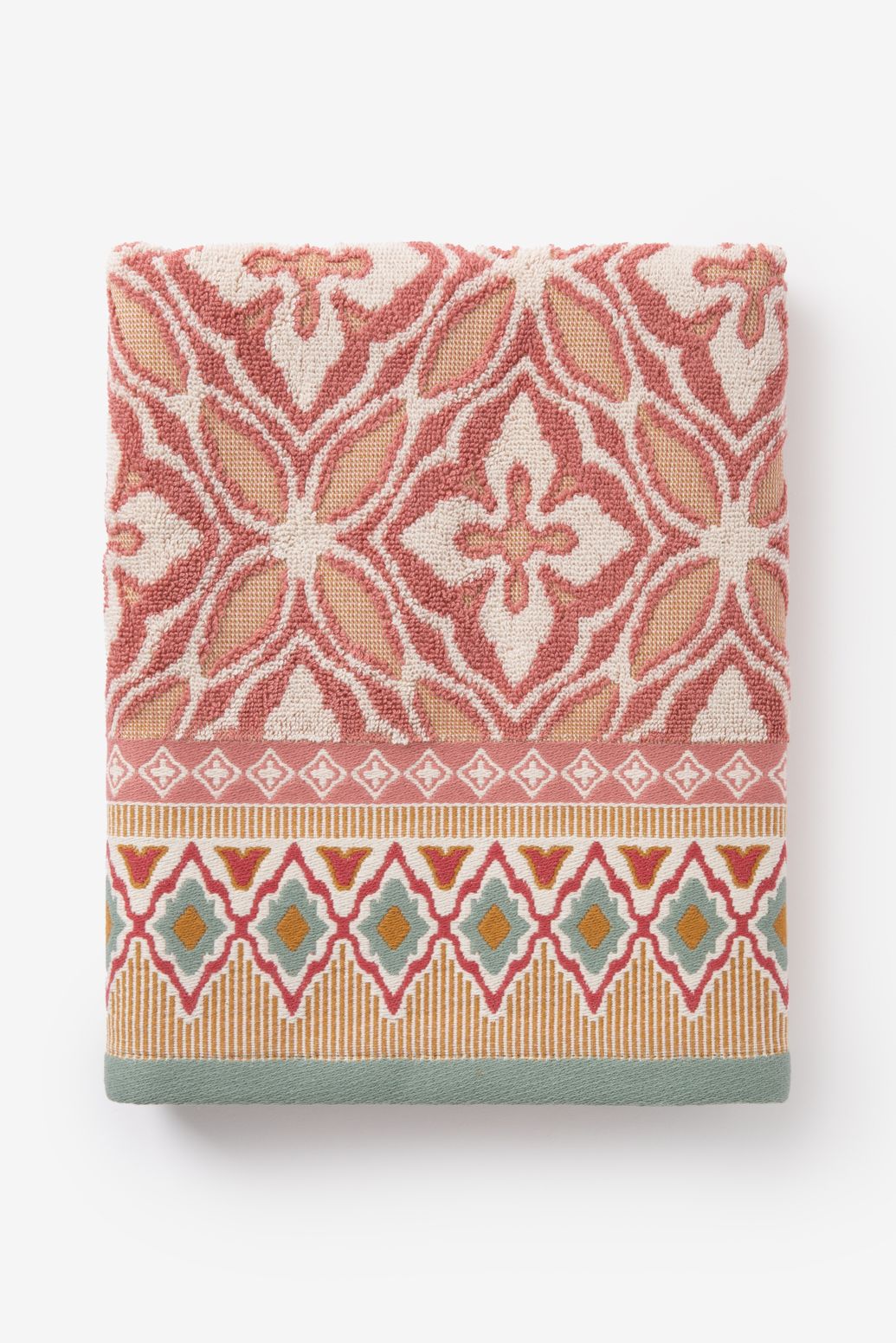 Roze Serene handdoek met tile print medium