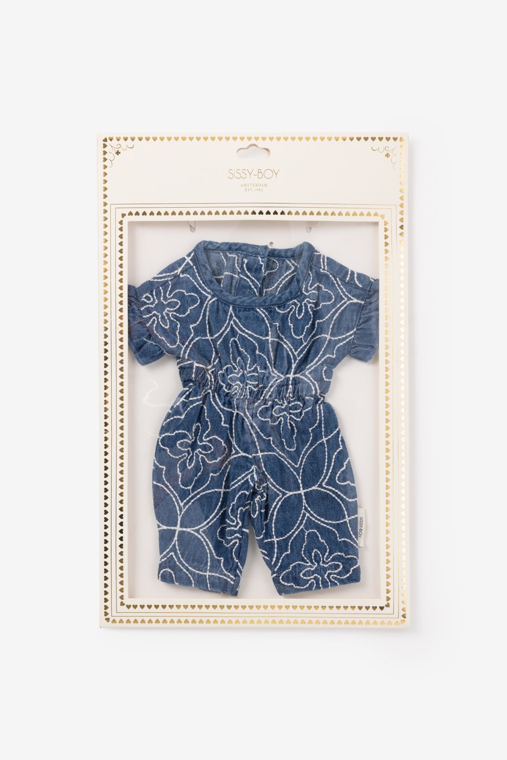 Blauw denim poppenpakje met embroidery