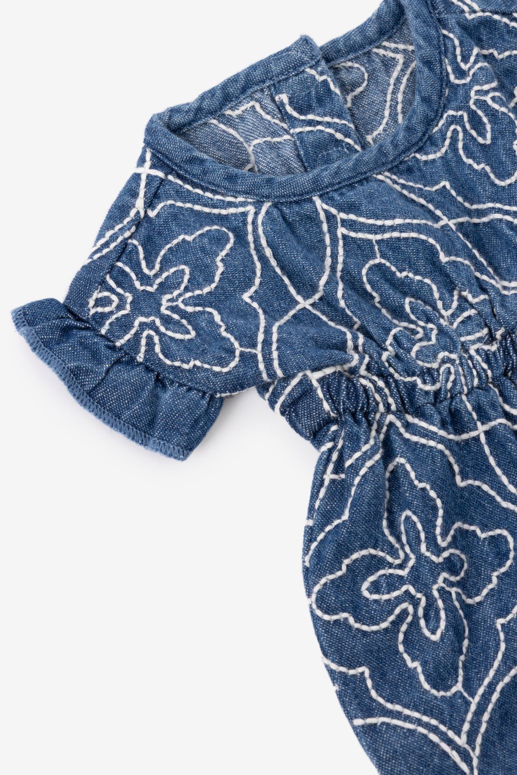 Blauw denim poppenpakje met embroidery