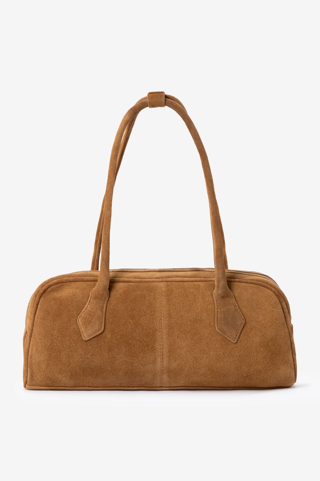 Schultertasche aus Veloursleder - cognac