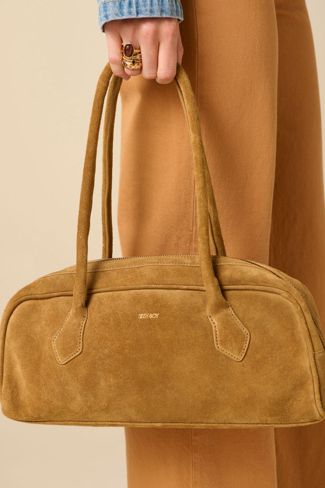 Sac porté épaule en daim - marron