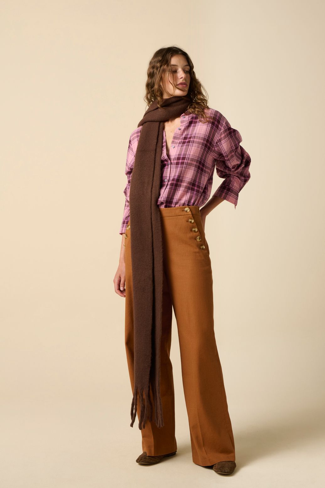Bruine high waist wide leg broek