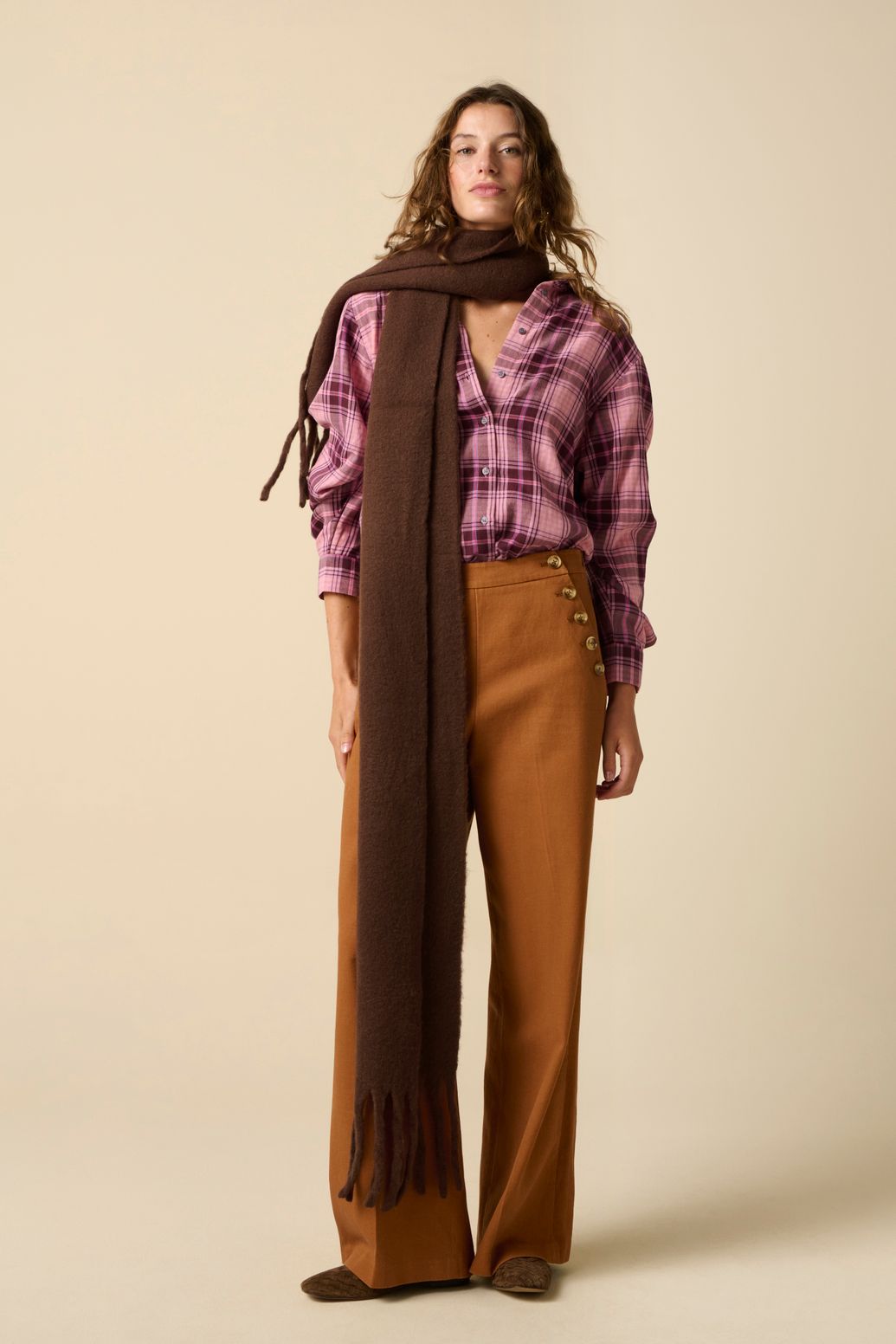 Bruine high waist wide leg broek