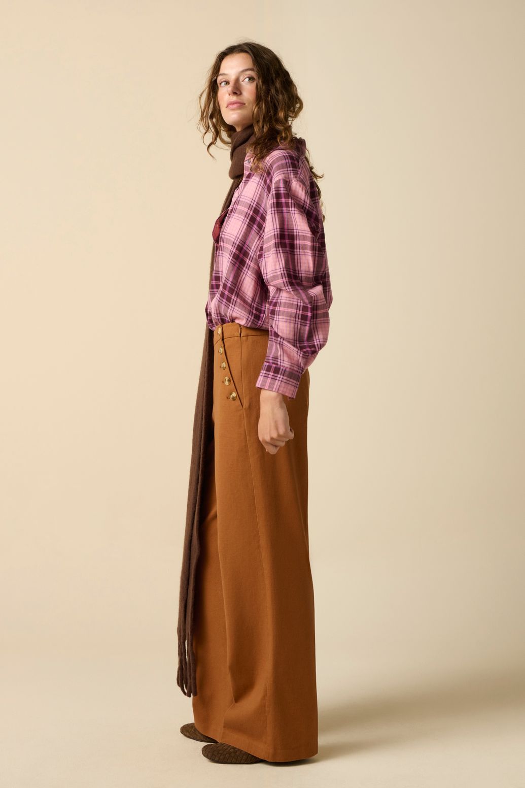 Pantalon taille haute et jambes larges - marron