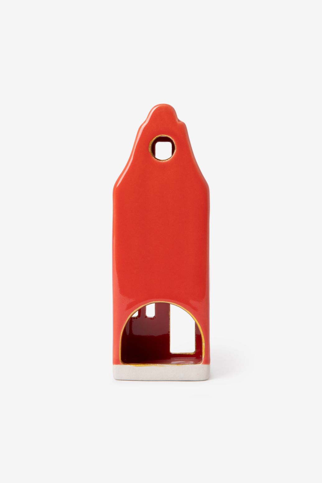 Photophore maison avec façade à pignon - rouge clair