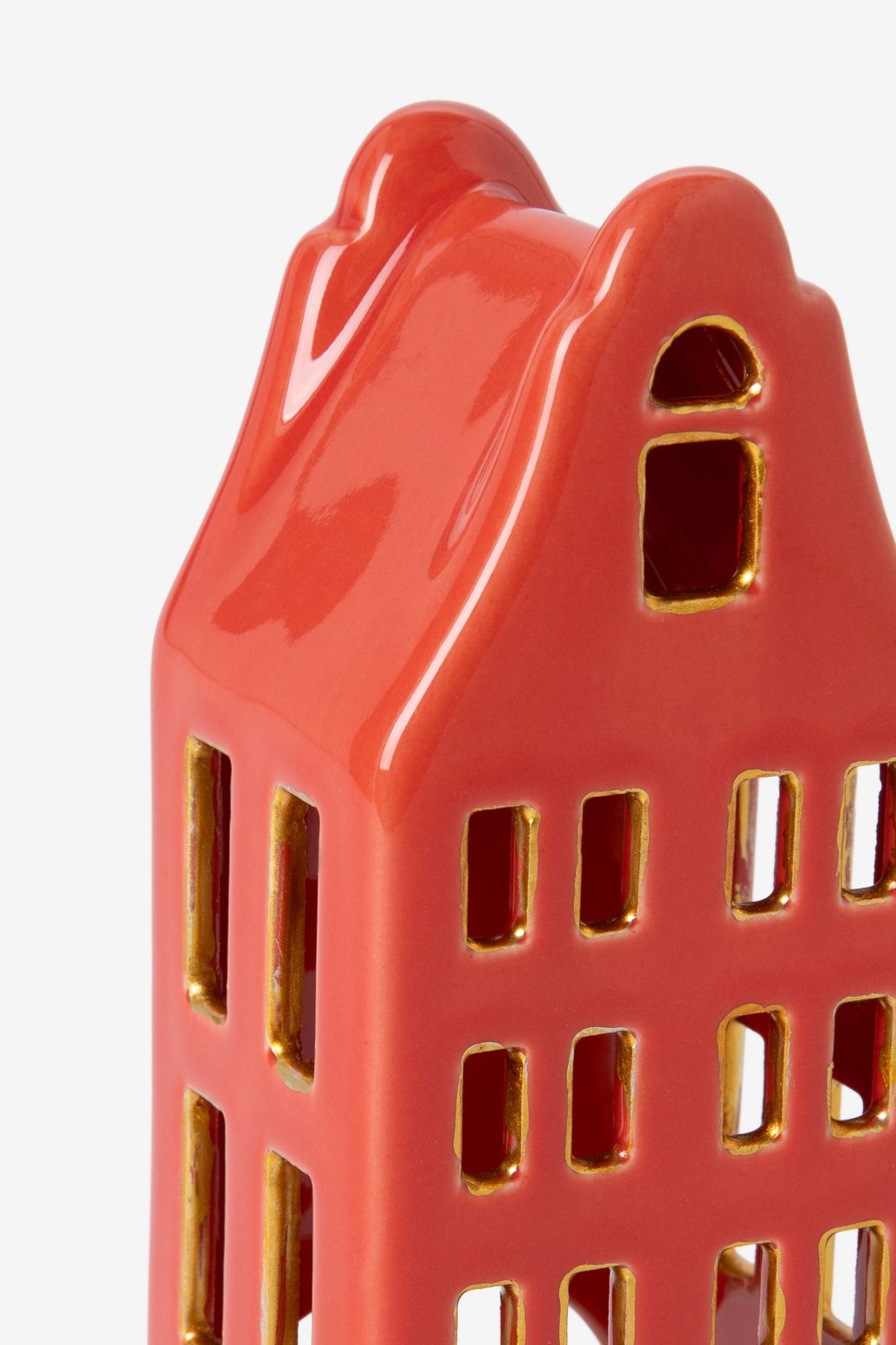 Photophore maison avec façade à pignon - rouge clair