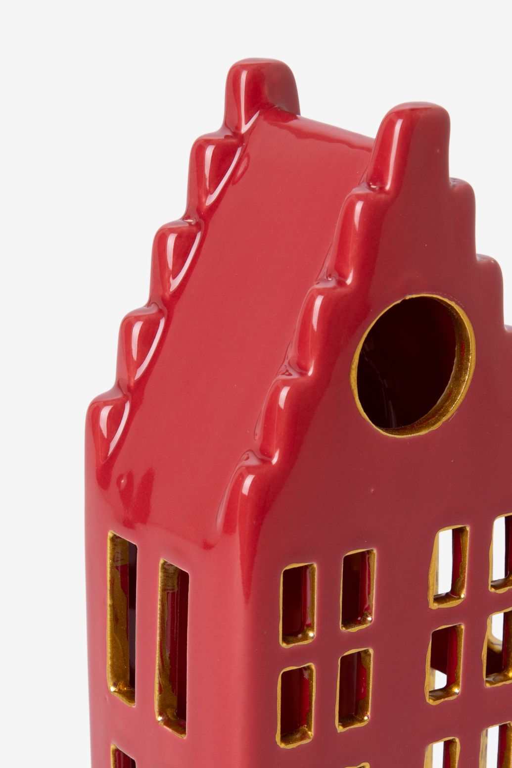 Rood waxinelichthouder huisje met trapgevel
