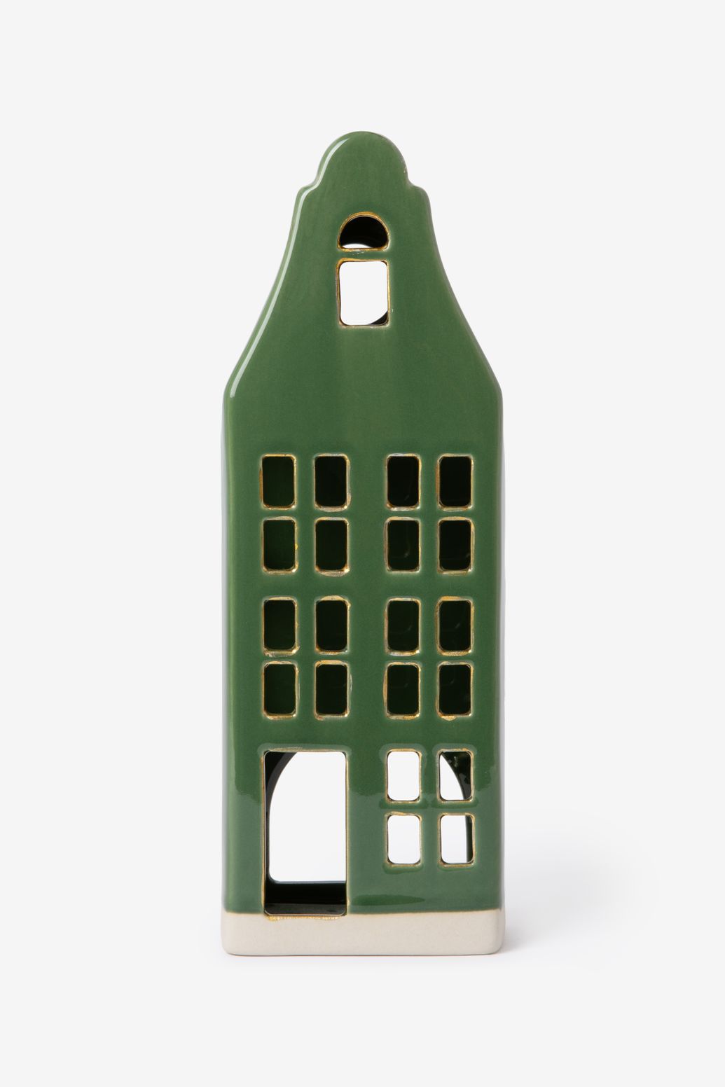 Porte-bougie maison avec façade à pignon - vert foncé