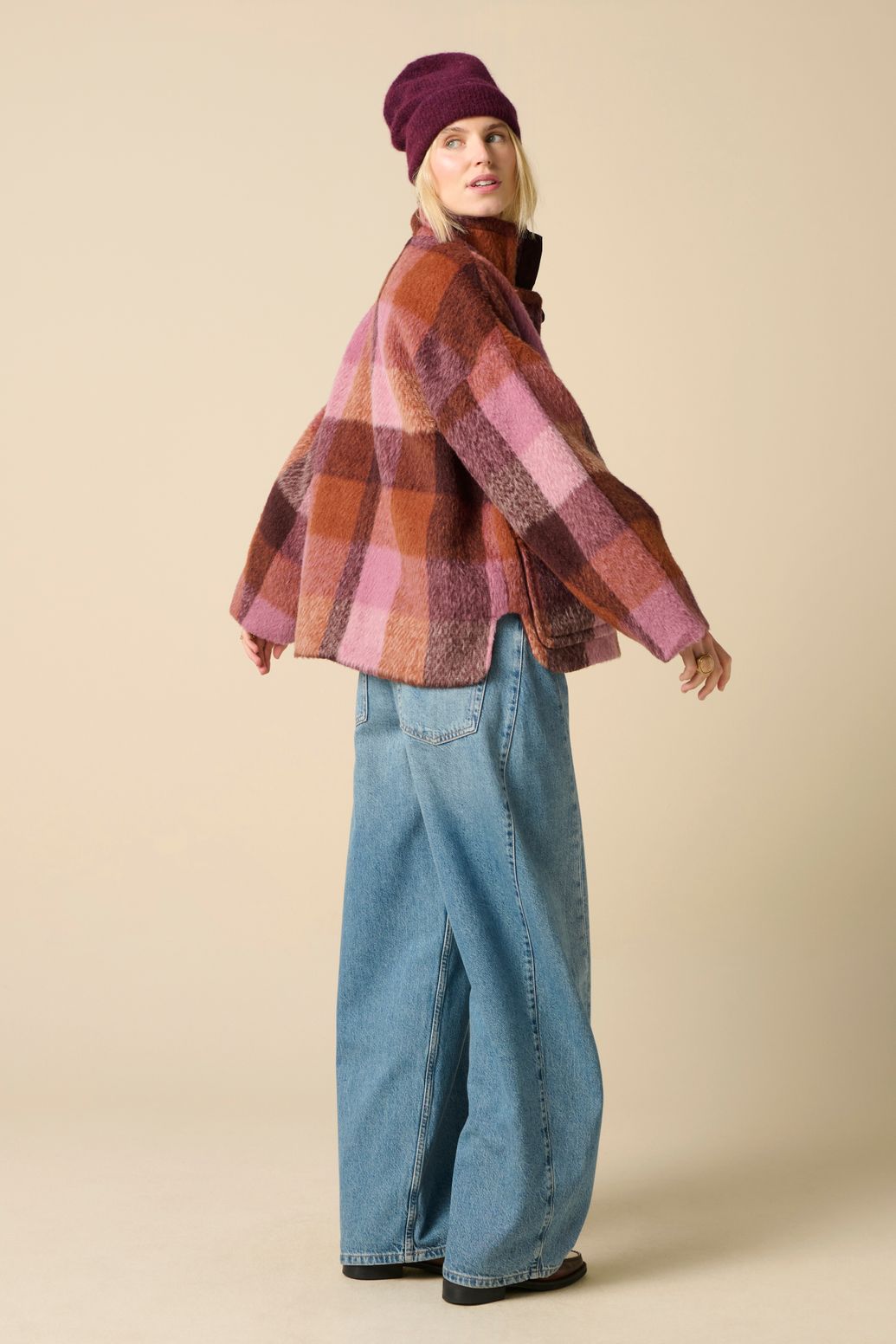 Manteau à carreaux en laine - marron foncé