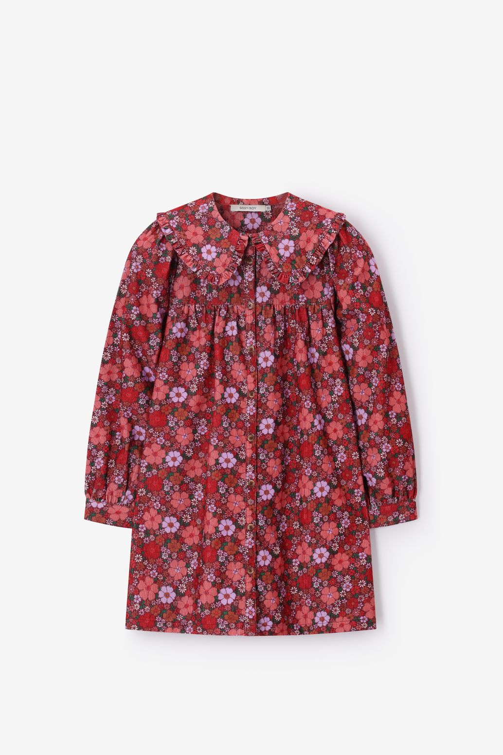 Donkerrode corduroy jurk met bloemenprint