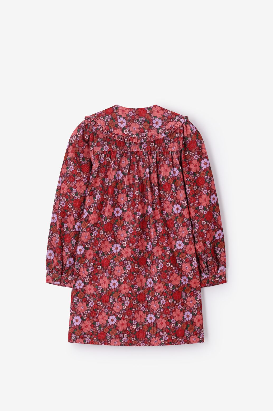 Donkerrode corduroy jurk met bloemenprint