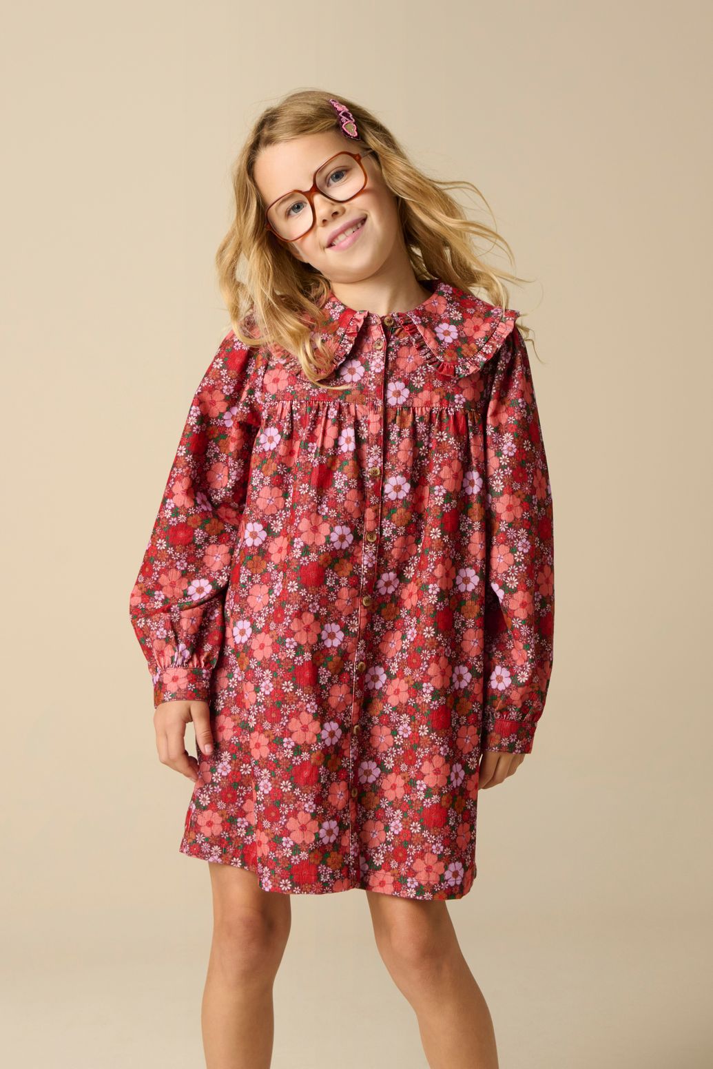 Robe en velours côtelé avec imprimé fleuri - rouge foncé