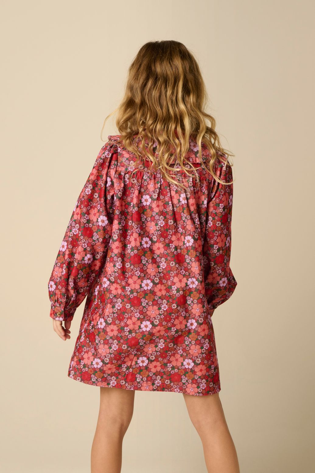 Robe en velours côtelé avec imprimé fleuri - rouge foncé