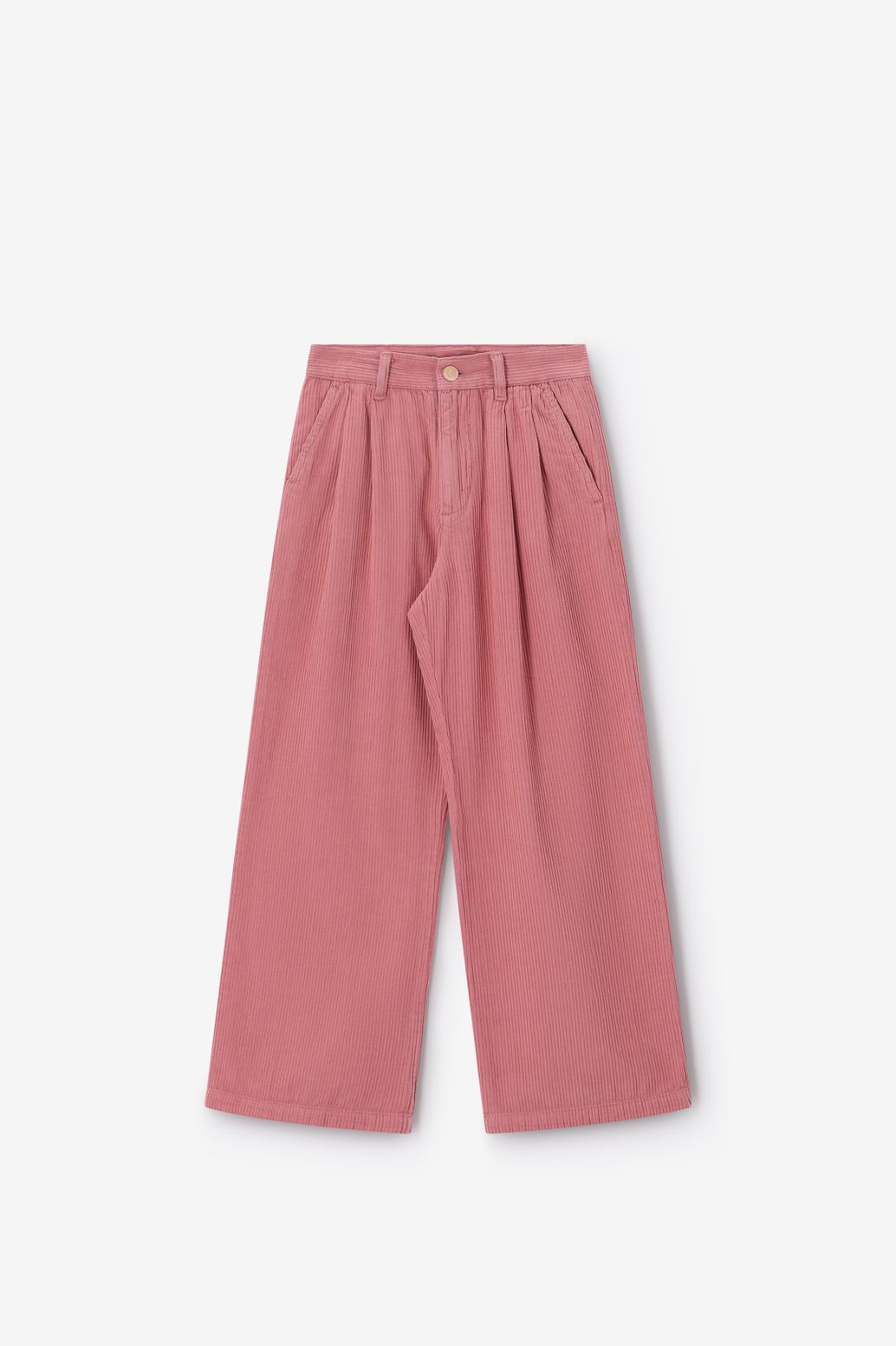 Pantalon en velours côtelé avec taille haute et jambes larges - rose foncé
