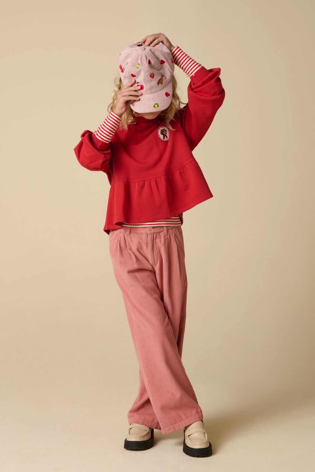 Donkerroze wide leg high waist corduroy broek