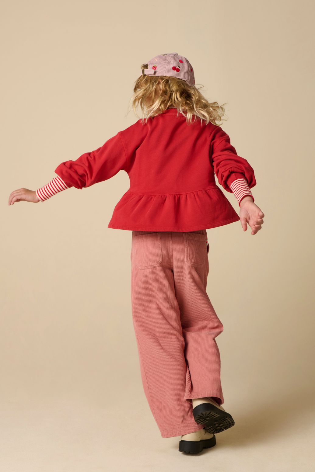 Donkerroze wide leg high waist corduroy broek