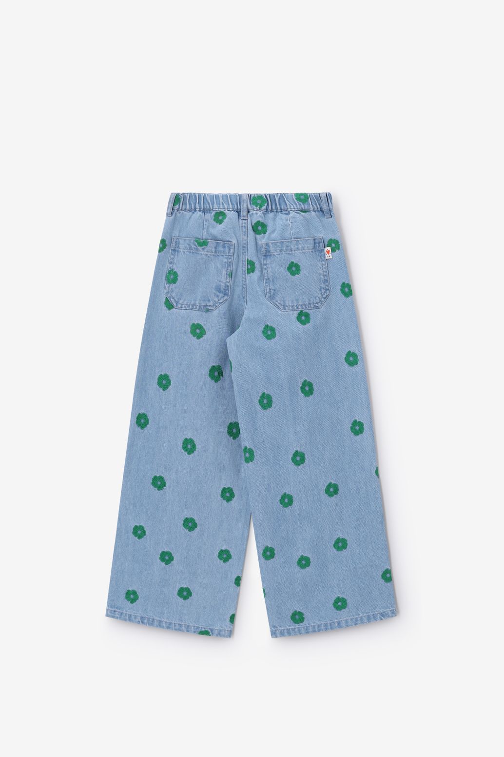 Blauwe denim wide leg jeans met bloemenembroidery