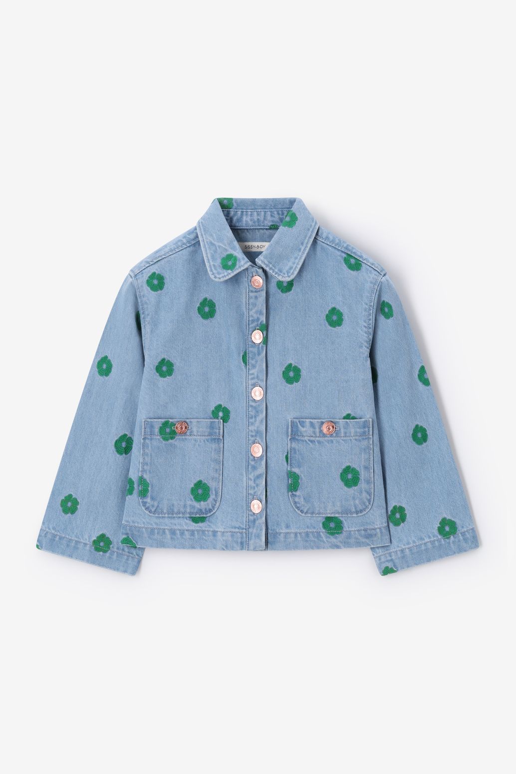 Jeansjacke mit Blumenstickerei - blau