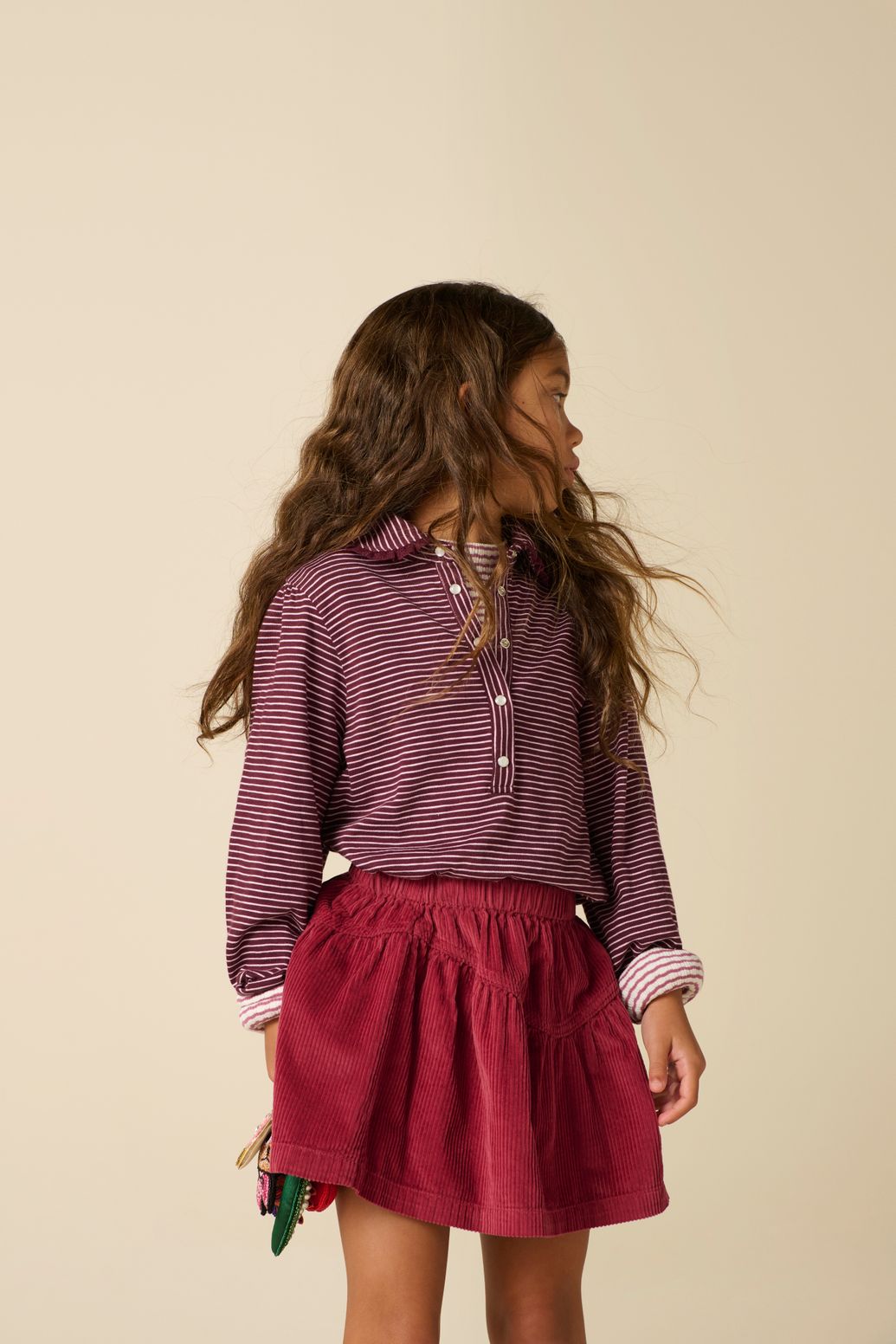 Gestreiftes Langarmshirt mit Kragen - dunkelrot