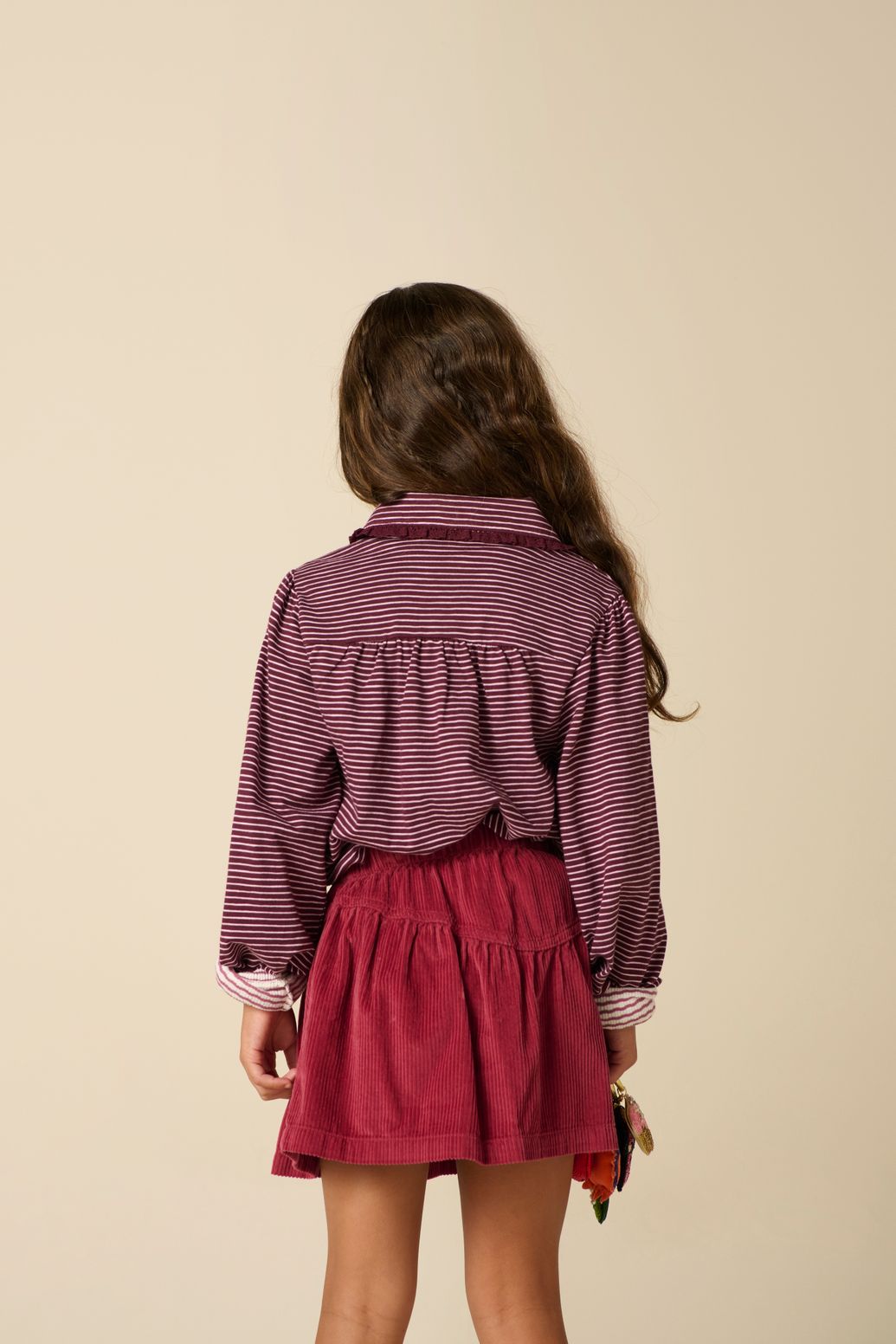Gestreiftes Langarmshirt mit Kragen - dunkelrot