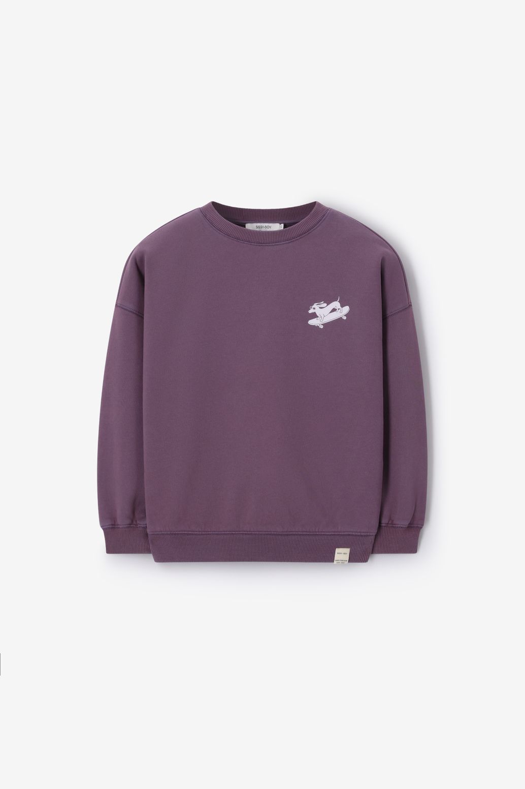 Donkerpaarse sweater met artwork