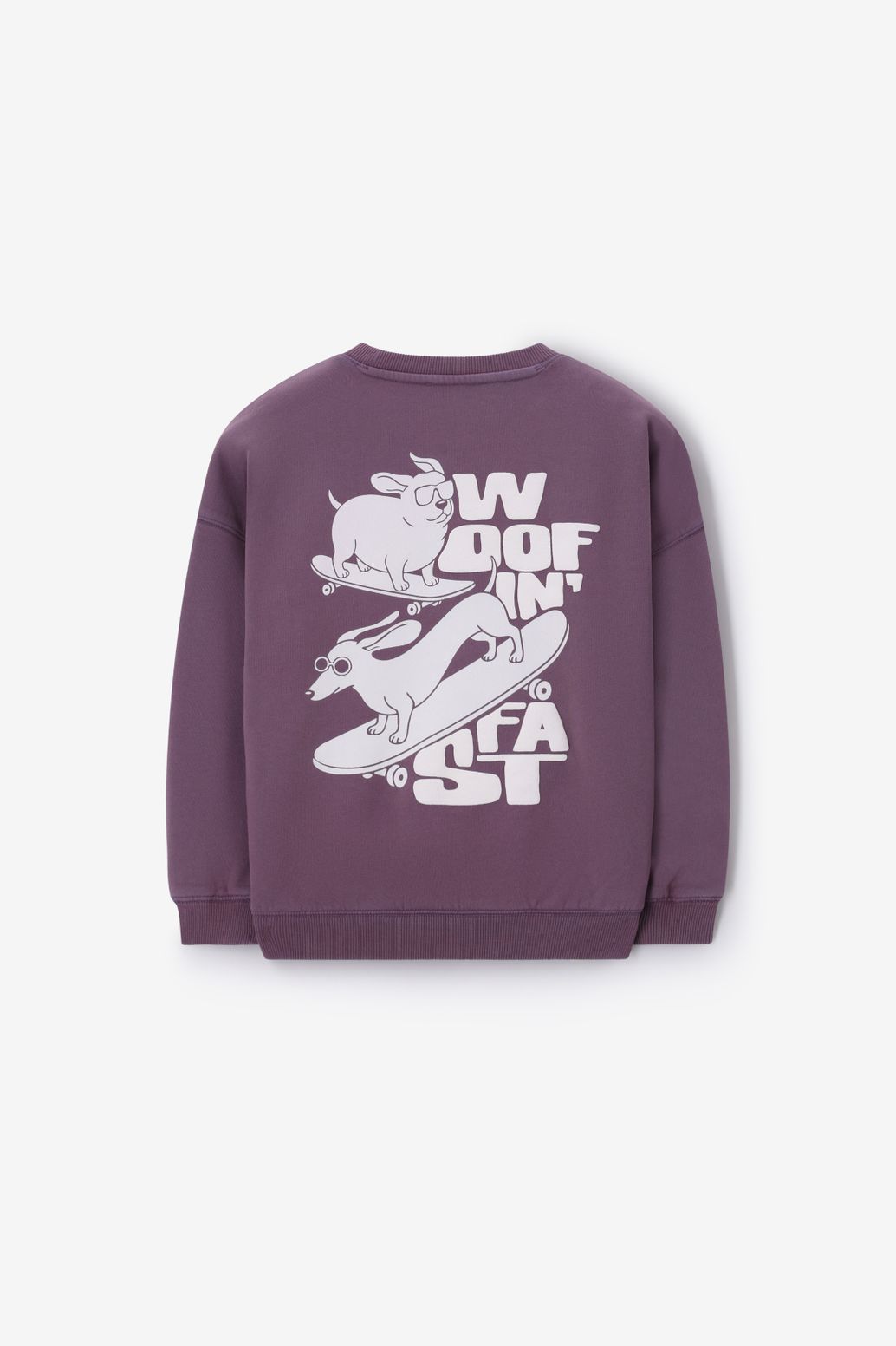 Donkerpaarse sweater met artwork